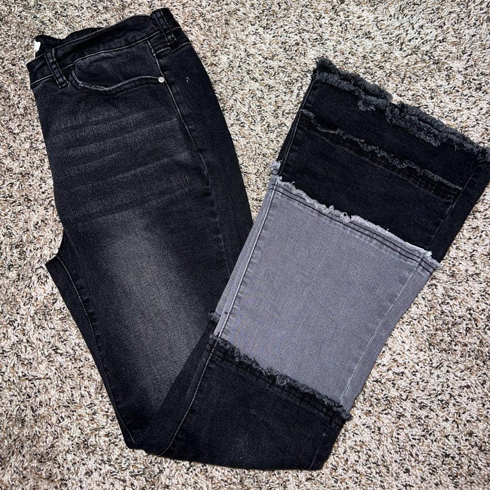 ✨Grunge Black Fringe Flare Jeans gothcore grungecore ✨
